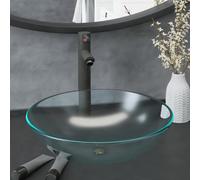 vidaXL Bathroom Sink with Tap and Push Drain Frosted Tempered Glass