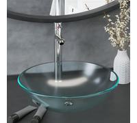vidaXL Bathroom Sink with Tap and Push Drain Frosted Tempered Glass