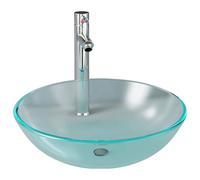 vidaXL Bathroom Sink with Tap and Push Drain Frosted Tempered Glass Wash Basin