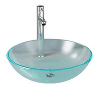 vidaXL Bathroom Sink with Tap and Push Drain Frosted Tempered Glass Wash Basin