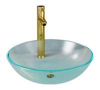 vidaXL Bathroom Sink with Tap and Push Drain Frosted Tempered Glass Wash Basin