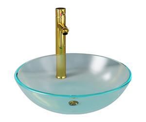 vidaXL Bathroom Sink with Tap and Push Drain Frosted Tempered Glass Wash Basin