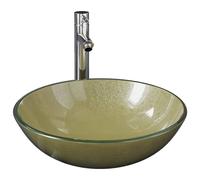 vidaXL Bathroom Sink with Tap and Push Drain Gold Tempered Glass Wash Basin