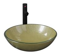 vidaXL Bathroom Sink with Tap and Push Drain Gold Tempered Glass Wash Basin