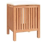 vidaXL Solid Wood Walnut Bathroom Stool - 40.5x40x52cm with Storage/Laundry Bin, Oil Finish, Comfort Cushion Top, Slatted Design, Brown