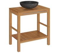 vidaXL Bathroom Vanity Cabinet Solid Teak with Sink Marble Black Furniture