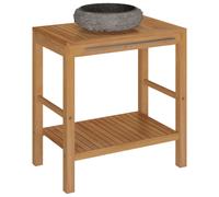 vidaXL Bathroom Vanity Cabinet Solid Teak with Sink Marble Black Washroom