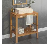 vidaXL Bathroom Vanity Cabinet Solid Teak with Sink Marble Cream