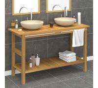 vidaXL Bathroom Vanity Cabinet with Cream Marble Sinks Solid Wood Teak