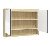 vidaXL Bathroom Vanity Mirror Cabinet with Storage, White and Oak MDF Melamine, Contemporary Style, 2 Doors, 3 Compartments, 80x15x60 cm