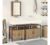 vidaXL Bathroom Vanity Units with Shelf 3 pcs Brown Engineered wood
