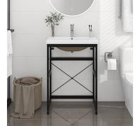 vidaXL Bathroom Washbasin Frame with Built-in Basin Black Iron