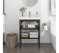 vidaXL Bathroom Washbasin Frame with Built-in Basin Black Iron