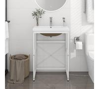 vidaXL Bathroom Washbasin Frame with Built-in Basin White Iron