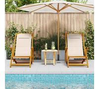vidaXL Beach Chair with Cushion Folding 2 pcs Brown Solid Acacia Wood