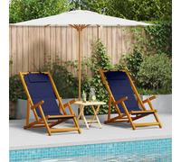 vidaXL Beach Chair with Cushion Folding 2 pcs Brown Solid Acacia Wood