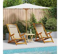 vidaXL Beach Chair with Cushion Folding 2 pcs Brown Solid Acacia Wood