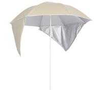 vidaXL Round Beach Parasol with Detachable Side Walls, Sand, 215cm - UV-Protective Polyester Umbrella, Airvention Design for Efficient Airflow, Durable Steel Frame, Ideal for Beach or Grass