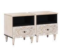 vidaXL Bed cabinet 2 pcs White 40 x 33 x 46 cm Solid Mango Wood