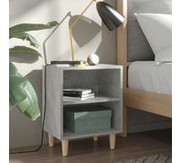 vidaXL Bedside Cabinet with Solid Wood Legs in Concrete Grey - Scandinavian Inspired Nightstand/Side Table with Storage Shelves