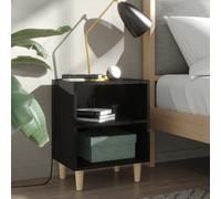 vidaXL Bed Cabinet with Solid Wood Legs High Gloss Black 40x30x50cm