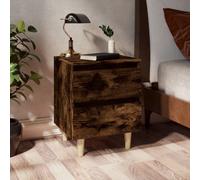 vidaXL Solid Wood Bed Cabinet with Legs Smoked Oak Bedside Storage Cabinet