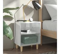 vidaXL Bed Cabinets Solid Wood Legs 2 pcs High Gloss White 40x30x50 cm