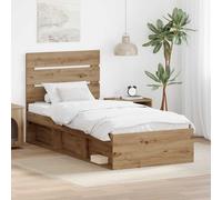 vidaXL Bed Frame Artisian Oak 75 x 190 cm Solid Pine Wood