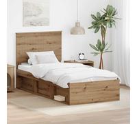 vidaXL Bed Frame Artisian Oak 90 x 200 cm Solid Pine Wood
