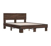 vidaXL Bed Frame Bed Brown Oak 135x190 cm Double Engineered Wood and Metal