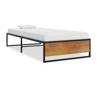vidaXL Bed Frame Black Metal 100 cm Wooden Modern Solid Bedroom Furniture