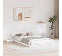 Bed Frame White Wood 140 x 190 cm Floor Bed with Bedside Table Modern LowProfile [EEK: A]