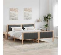 Platform Bed Frame Solid Pine Wood Natural and Dark Grey 180x200 cm Upholstered