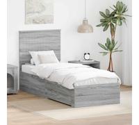 vidaXL Bed Frame Grey Sonoma and Silver 75 x 190 cm Engineered Wood