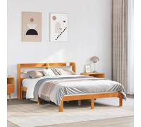 vidaXL Bed Frame & Headboard Wax Brown 120x190 cm Small Double Solid Wood Pine