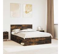 vidaXL Bed Frame Smoked Oak 135 x 190 cm Solid Pine Wood