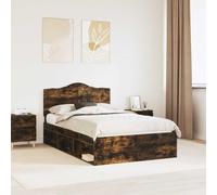 vidaXL Bed Frame Smoked Oak 135 x 190 cm Solid Pine Wood