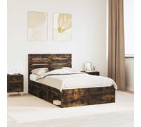 vidaXL Bed Frame Smoked Oak 135 x 190 cm Solid Pine Wood