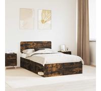 vidaXL Bed Frame Smoked Oak 135 x 190 cm Solid Pine Wood