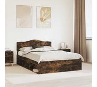 vidaXL Bed Frame Smoked Oak 140 x 200 cm Solid Pine Wood