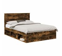 vidaXL Bed Frame Smoked Oak 140 x 200 cm Solid Pine Wood, Modern Rectangular Bed
