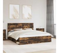 vidaXL Bed Frame Smoked Oak 180 x 200 cm Solid Pine Wood