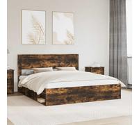 vidaXL Bed Frame Smoked Oak 180 x 200 cm Solid Pine Wood
