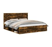 vidaXL Bed Frame Smoked Oak 200 x 200 cm Solid Pine Wood, Modern Rectangular Bed