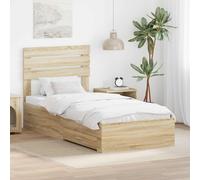 vidaXL Bed Frame Sonoma Oak and Silver 75 x 190 cm Engineered Wood
