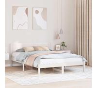 Bed Frame Solid Pine Wood White 150x200 cm Minimalist Wooden Platform Headboard [EEK: A]
