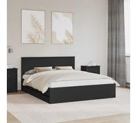 Bed frame Black Engineered Wood 160 x 200 cm Storage Drawer Modern Slatted Base