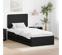 Bed Frame Black Engineered Wood Modern Minimalist with Hidden Drawer 90x200cm UK