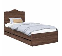 vidaXL Bed Frame with Drawer Brown Oak 75 x 190 cm Engineer Wood, Modern Rectangular Bedroom Furniture, Engineered Wood Bed with Slatted Base, Minimalist Frame, Space Savvy Design