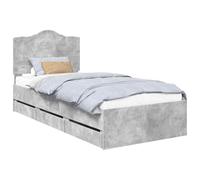 vidaXL Bed Frame with Drawer Concrete Grey 75 x 190 cm Engineer Wood, Modern Rectangular Bedroom Furniture, Engineered Wood Bed with Slatted Base, Minimalist Frame, Space Savvy Design